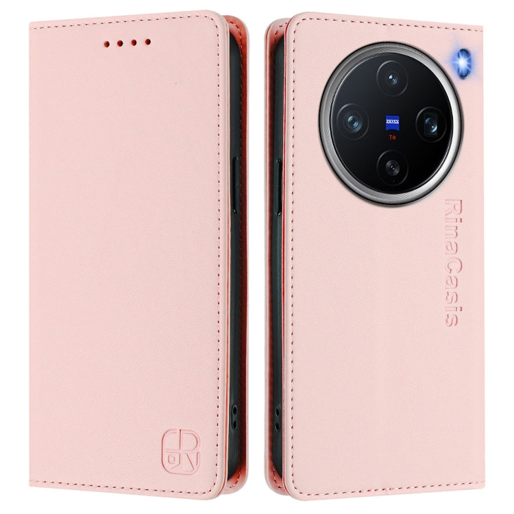 For vivo X200 Pro mini RC01 Dual-Folded Magnetic Suction RFID Leather Phone Case