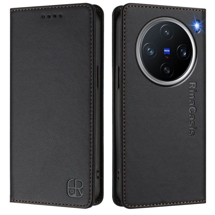 For vivo X200 Pro mini RC01 Dual-Folded Magnetic Suction RFID Leather Phone Case