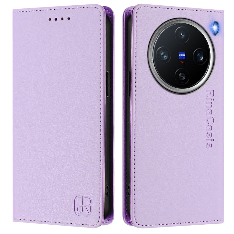 For vivo X200 Pro mini RC01 Dual-Folded Magnetic Suction RFID Leather Phone Case