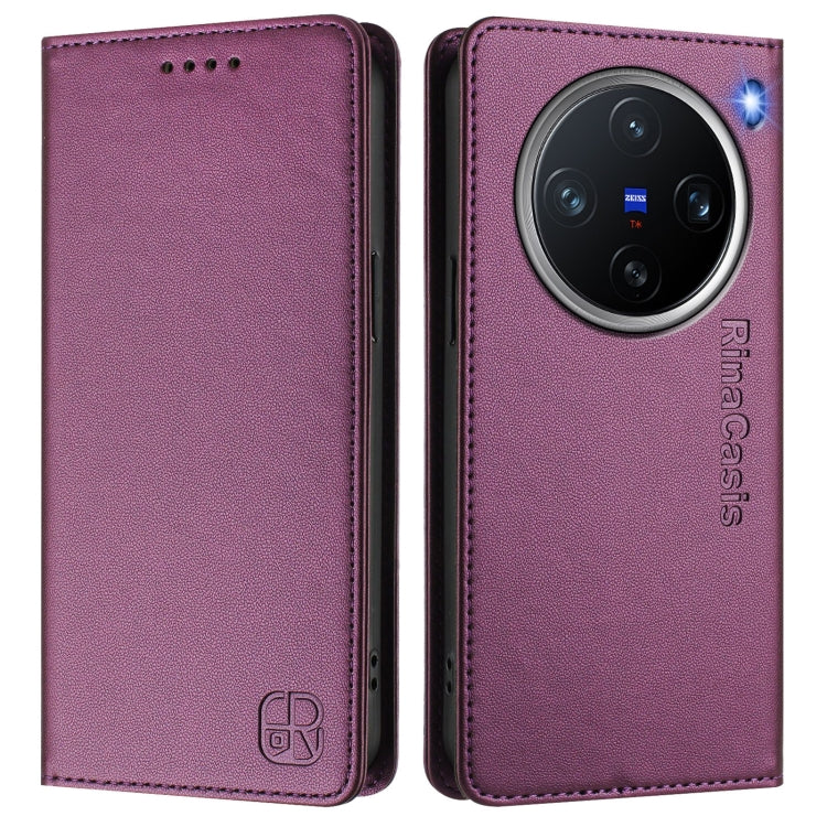 For vivo X200 Pro mini RC01 Dual-Folded Magnetic Suction RFID Leather Phone Case