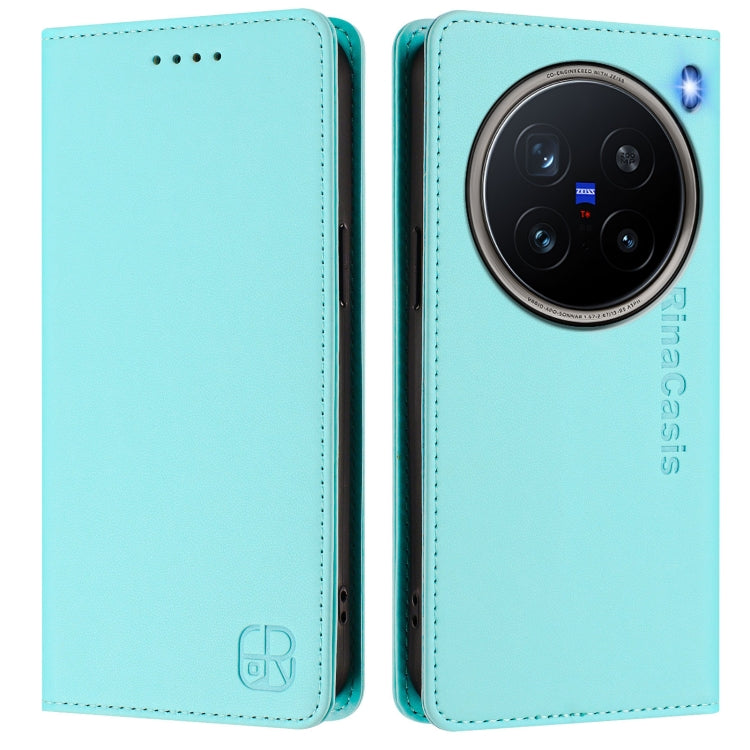 For vivo X200 Pro RC01 Dual-Folded Magnetic Suction RFID Leather Phone Case