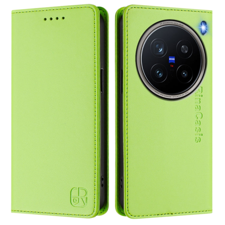 For vivo X200 Pro RC01 Dual-Folded Magnetic Suction RFID Leather Phone Case