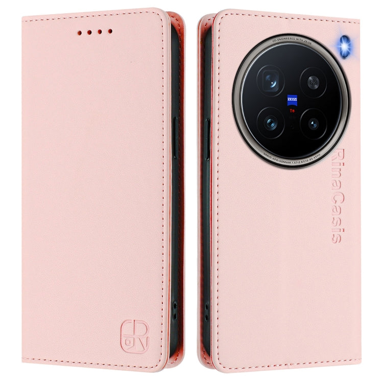 For vivo X200 Pro RC01 Dual-Folded Magnetic Suction RFID Leather Phone Case