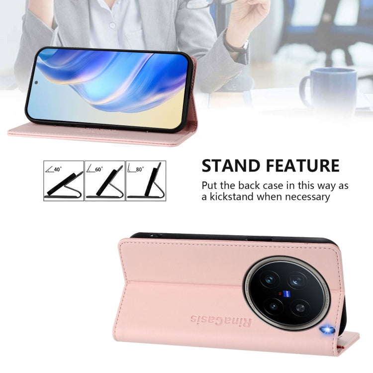 For vivo X200 Pro RC01 Dual-Folded Magnetic Suction RFID Leather Phone Case