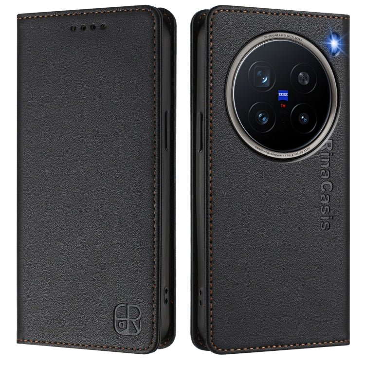 For vivo X200 Pro RC01 Dual-Folded Magnetic Suction RFID Leather Phone Case