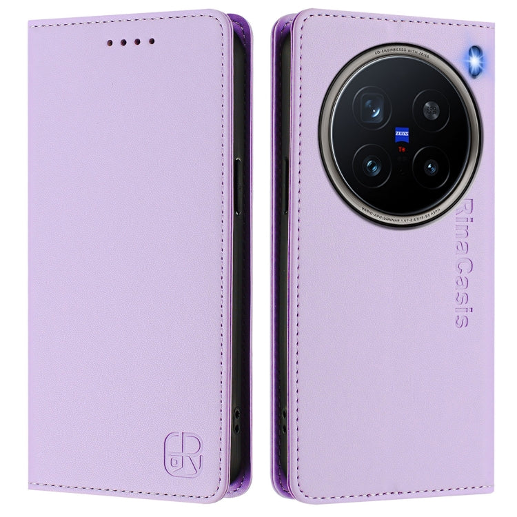 For vivo X200 Pro RC01 Dual-Folded Magnetic Suction RFID Leather Phone Case