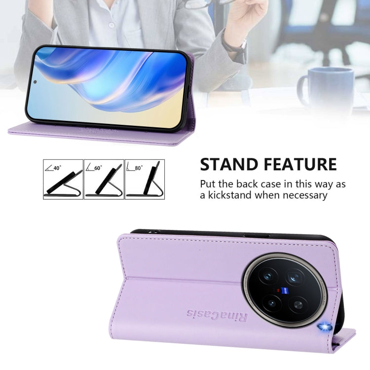 For vivo X200 Pro RC01 Dual-Folded Magnetic Suction RFID Leather Phone Case