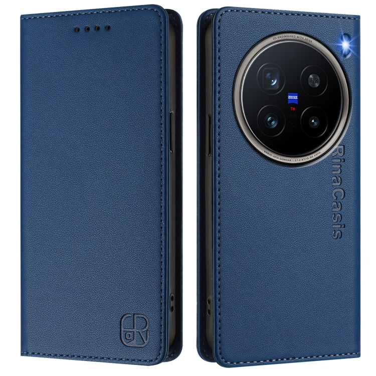 For vivo X200 Pro RC01 Dual-Folded Magnetic Suction RFID Leather Phone Case