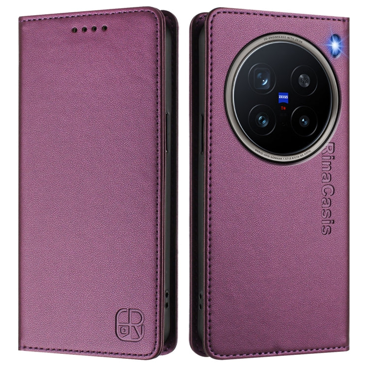 For vivo X200 Pro RC01 Dual-Folded Magnetic Suction RFID Leather Phone Case