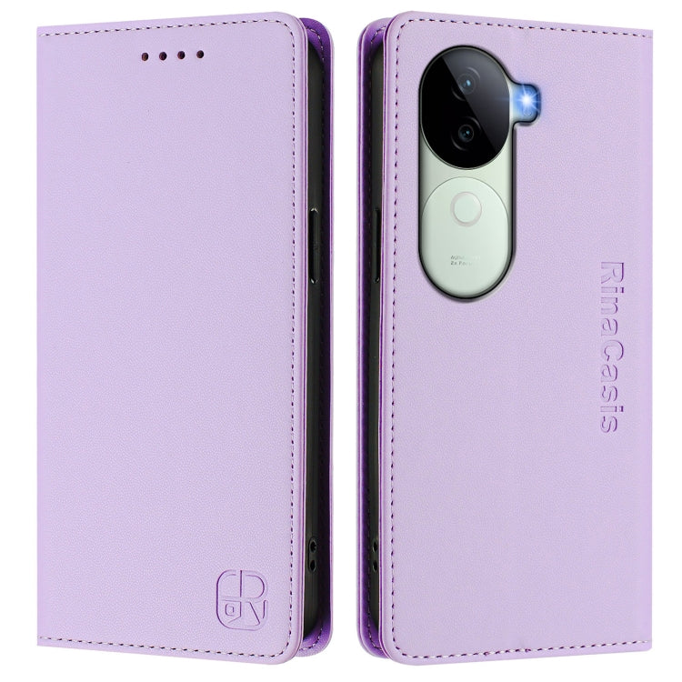 For vivo V40e 5G India / iQOO Z9s 5G RC01 Dual-Folded Magnetic Suction RFID Leather Phone Case