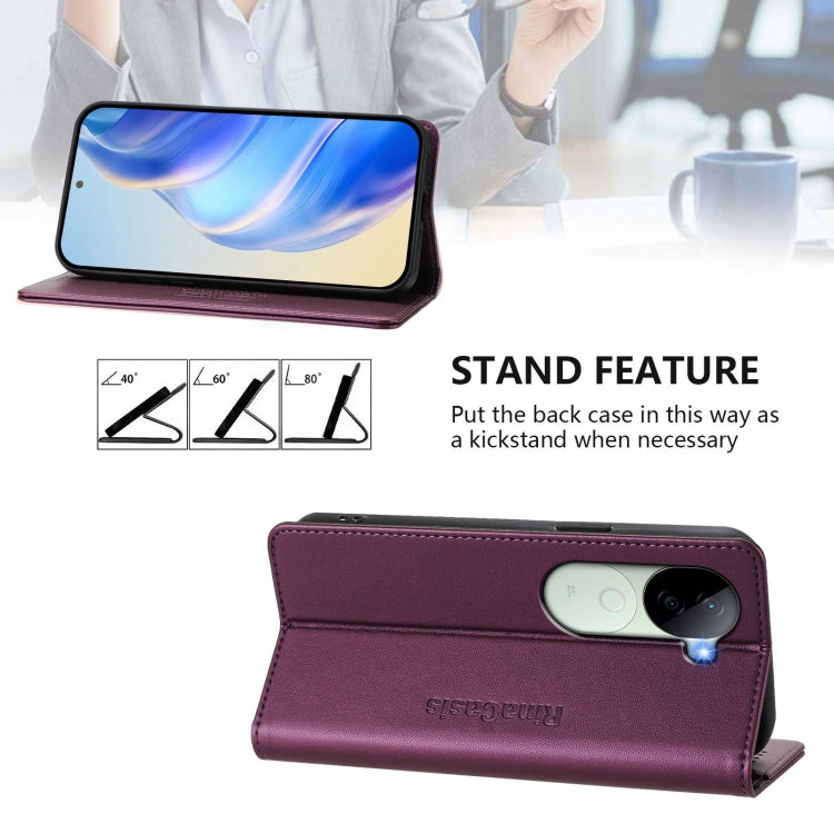 For vivo V40e 5G India / iQOO Z9s 5G RC01 Dual-Folded Magnetic Suction RFID Leather Phone Case