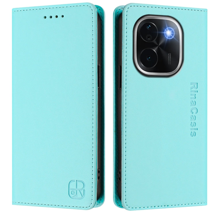 For vivo iQOO Z9s Pro / T3 Pro India RC01 Dual-Folded Magnetic Suction RFID Leather Phone Case