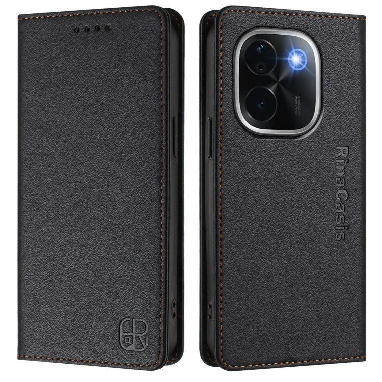 For vivo iQOO Z9s Pro / T3 Pro India RC01 Dual-Folded Magnetic Suction RFID Leather Phone Case