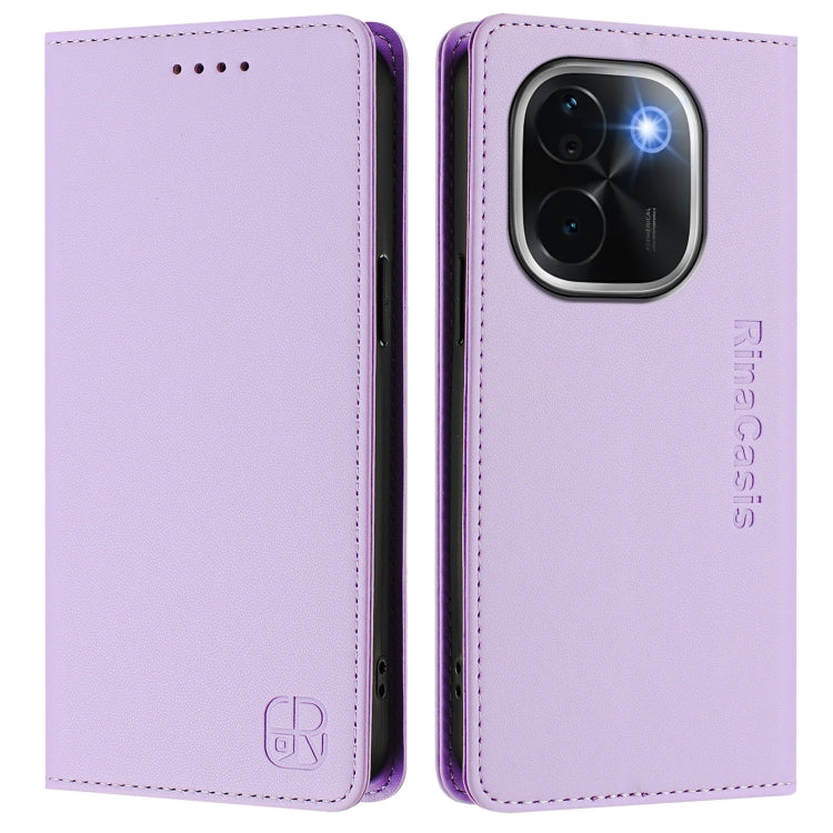 For vivo iQOO Z9s Pro / T3 Pro India RC01 Dual-Folded Magnetic Suction RFID Leather Phone Case