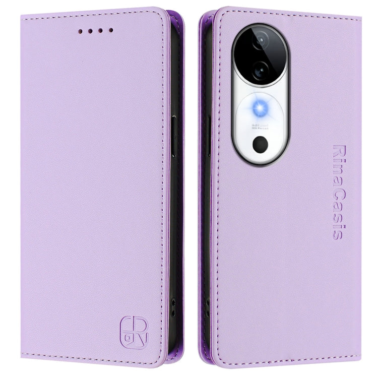 For vivo S19 RC01 Dual-Folded Magnetic Suction RFID Leather Phone Case