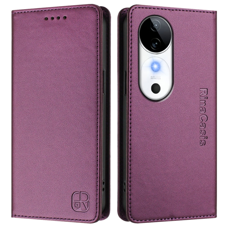 For vivo S19 RC01 Dual-Folded Magnetic Suction RFID Leather Phone Case