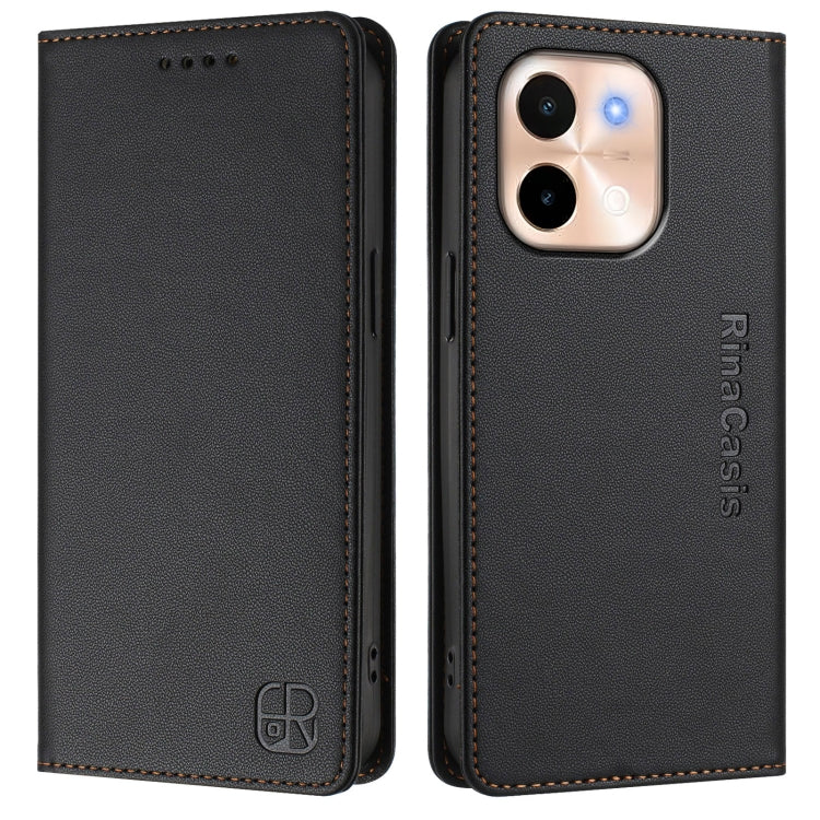 For vivo Y28 4G RC01 Dual-Folded Magnetic Suction RFID Leather Phone Case