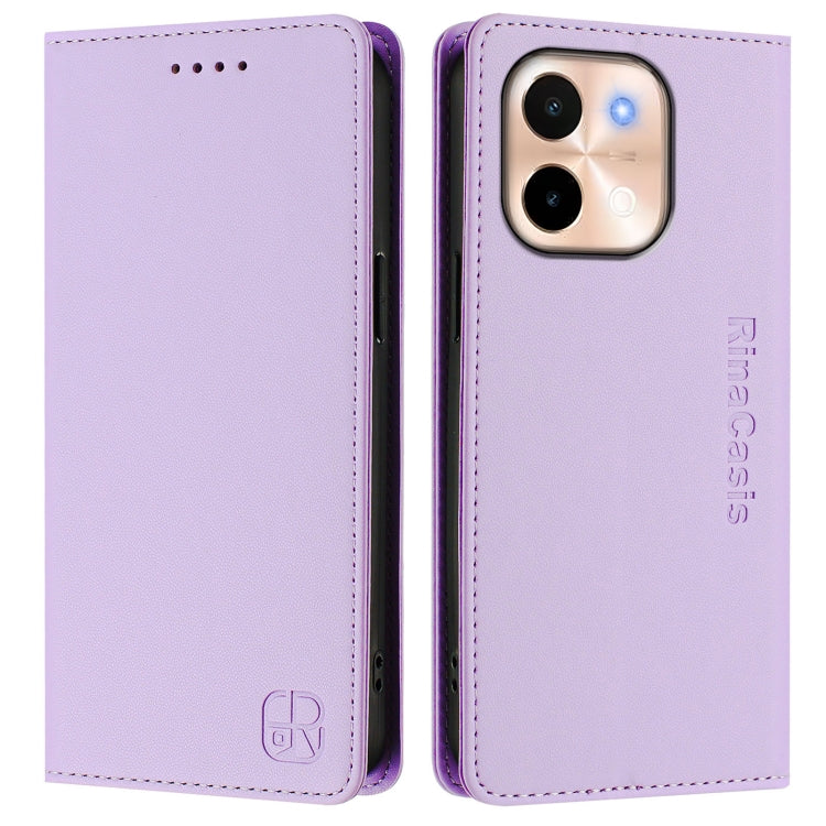 For vivo Y28 4G RC01 Dual-Folded Magnetic Suction RFID Leather Phone Case