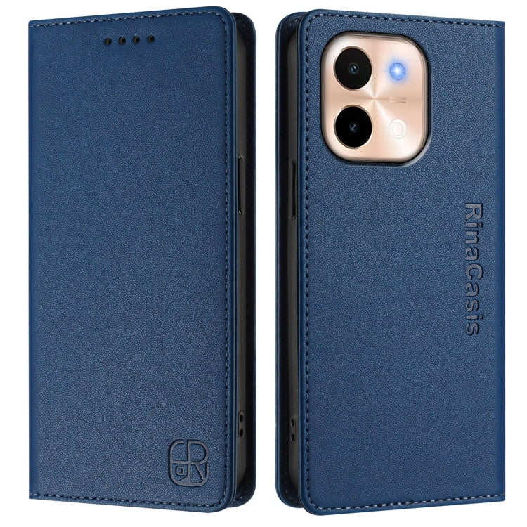 For vivo Y28 4G RC01 Dual-Folded Magnetic Suction RFID Leather Phone Case