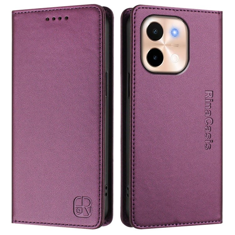 For vivo Y28 4G RC01 Dual-Folded Magnetic Suction RFID Leather Phone Case