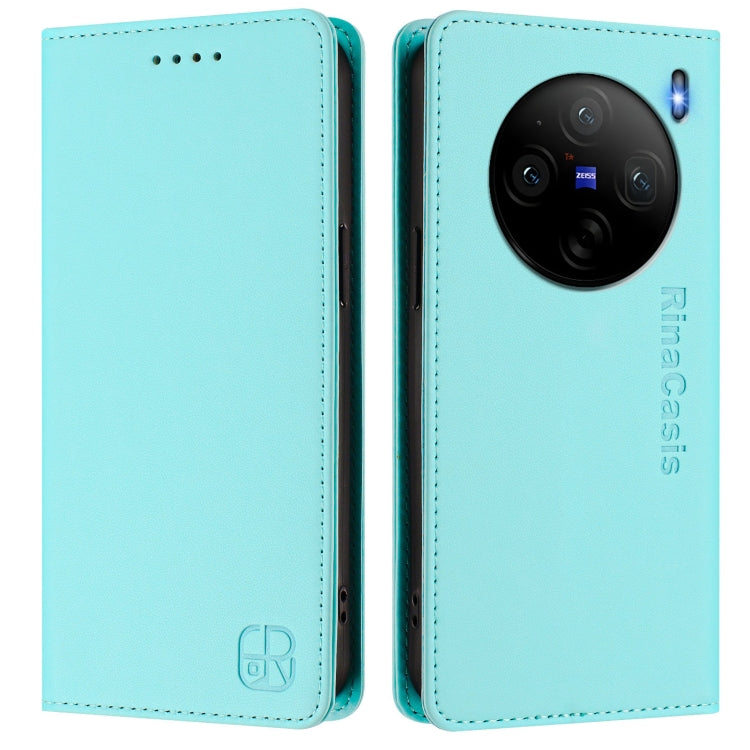 For vivo X100s 5G RC01 Dual-Folded Magnetic Suction RFID Leather Phone Case