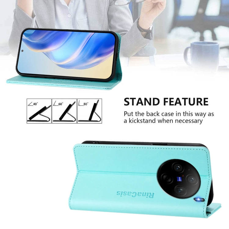For vivo X100s 5G RC01 Dual-Folded Magnetic Suction RFID Leather Phone Case
