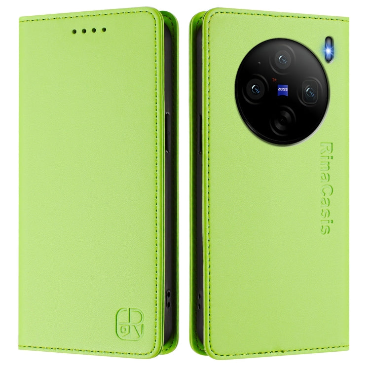 For vivo X100s 5G RC01 Dual-Folded Magnetic Suction RFID Leather Phone Case