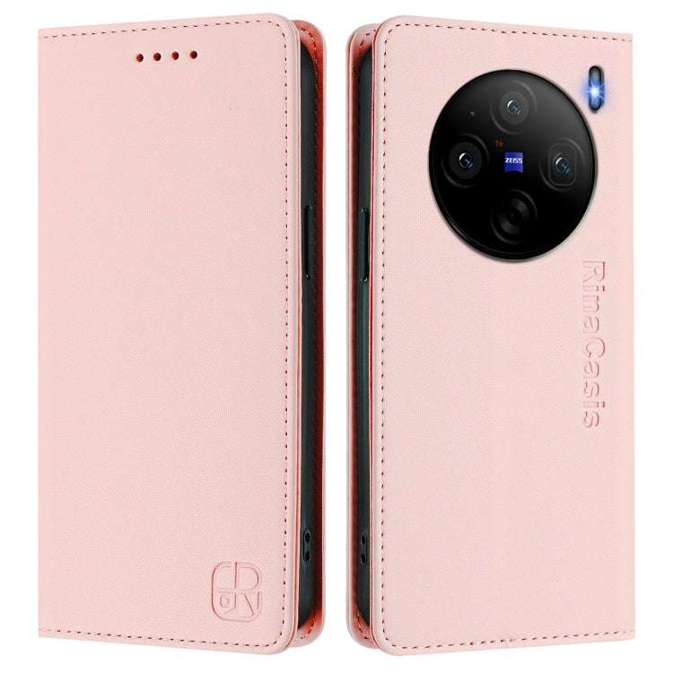 For vivo X100s 5G RC01 Dual-Folded Magnetic Suction RFID Leather Phone Case