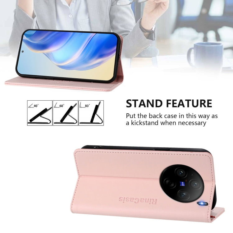 For vivo X100s 5G RC01 Dual-Folded Magnetic Suction RFID Leather Phone Case