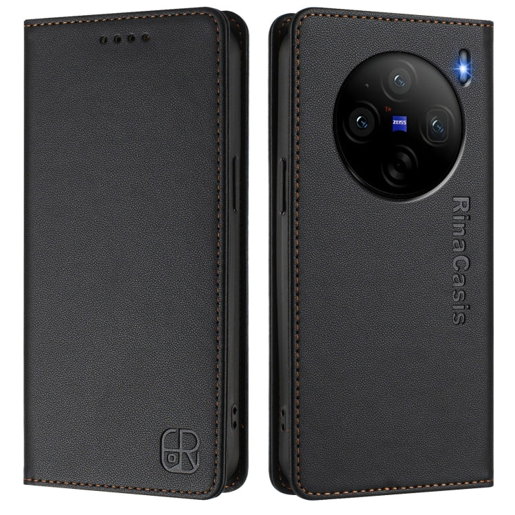 For vivo X100s 5G RC01 Dual-Folded Magnetic Suction RFID Leather Phone Case