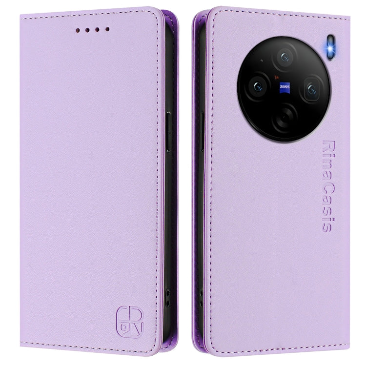 For vivo X100s 5G RC01 Dual-Folded Magnetic Suction RFID Leather Phone Case