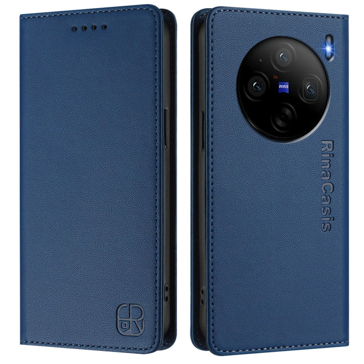 For vivo X100s 5G RC01 Dual-Folded Magnetic Suction RFID Leather Phone Case