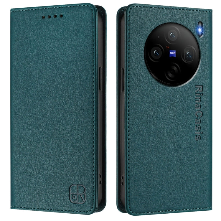 For vivo X100s 5G RC01 Dual-Folded Magnetic Suction RFID Leather Phone Case