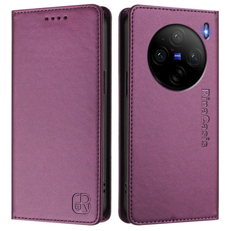 For vivo X100s 5G RC01 Dual-Folded Magnetic Suction RFID Leather Phone Case