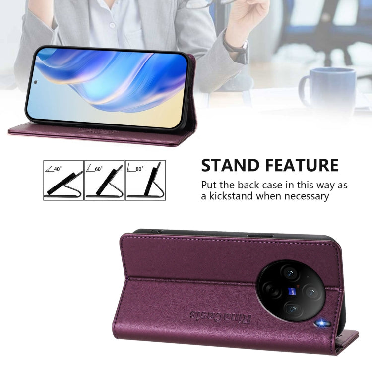 For vivo X100s 5G RC01 Dual-Folded Magnetic Suction RFID Leather Phone Case