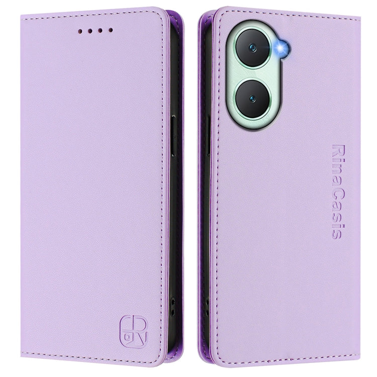 For vivo Y03 4G Global / Y18 4G RC01 Dual-Folded Magnetic Suction RFID Leather Phone Case
