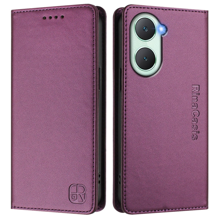 For vivo Y03 4G Global / Y18 4G RC01 Dual-Folded Magnetic Suction RFID Leather Phone Case