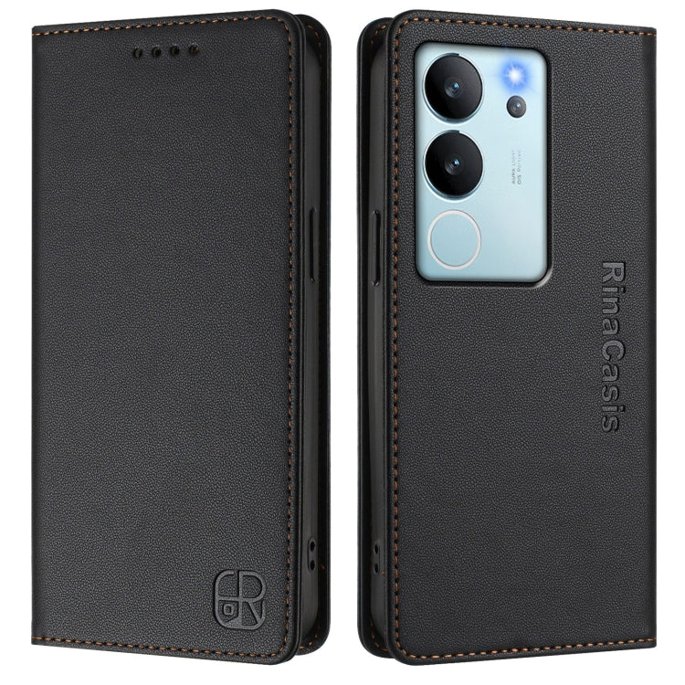 For vivo V29e 5G / Y200 5G Global RC01 Dual-Folded Magnetic Suction RFID Leather Phone Case