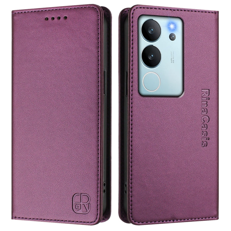 For vivo V29e 5G / Y200 5G Global RC01 Dual-Folded Magnetic Suction RFID Leather Phone Case