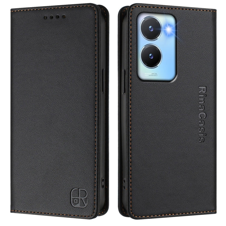 For vivo Y56 5G / Y16 / Y02s 4G Global RC01 Dual-Folded Magnetic Suction RFID Leather Phone Case