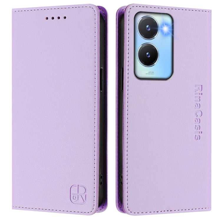 For vivo Y56 5G / Y16 / Y02s 4G Global RC01 Dual-Folded Magnetic Suction RFID Leather Phone Case