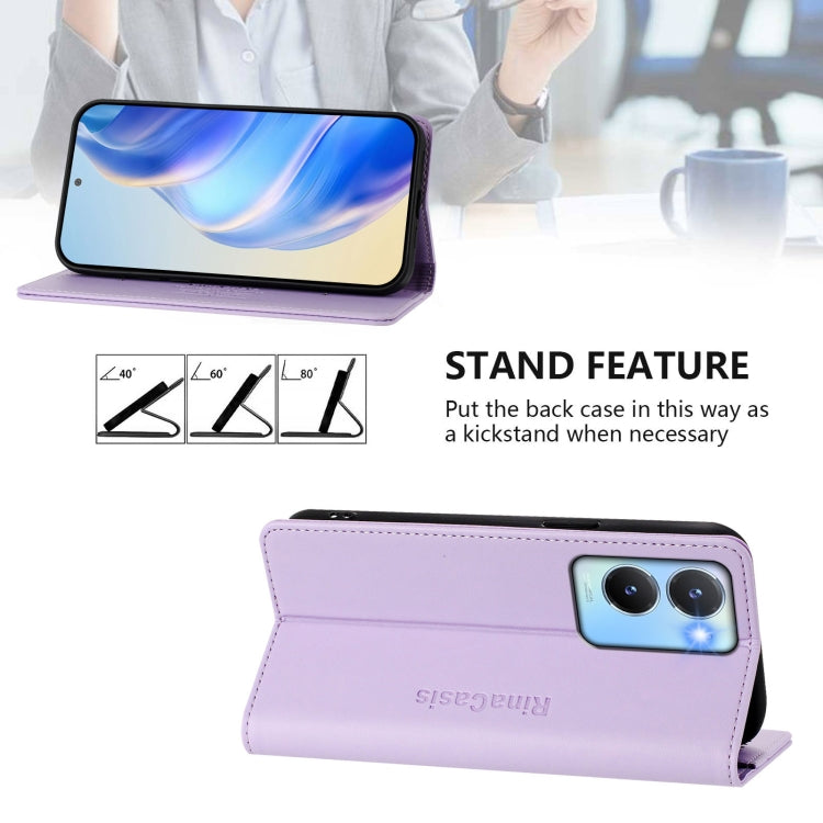 For vivo Y56 5G / Y16 / Y02s 4G Global RC01 Dual-Folded Magnetic Suction RFID Leather Phone Case