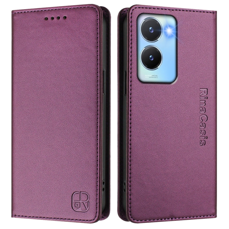 For vivo Y56 5G / Y16 / Y02s 4G Global RC01 Dual-Folded Magnetic Suction RFID Leather Phone Case