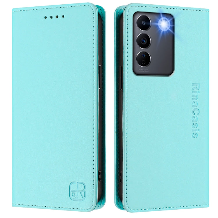 For vivo V27e 4G / T2 4G Global RC01 Dual-Folded Magnetic Suction RFID Leather Phone Case
