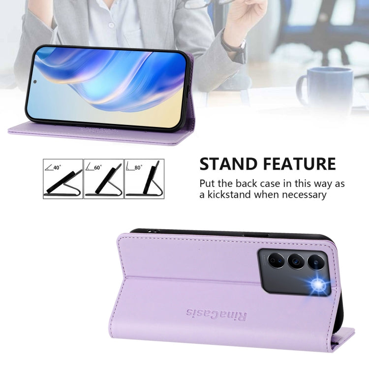 For vivo V27e 4G / T2 4G Global RC01 Dual-Folded Magnetic Suction RFID Leather Phone Case