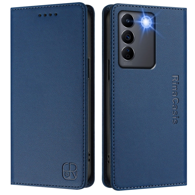 For vivo V27e 4G / T2 4G Global RC01 Dual-Folded Magnetic Suction RFID Leather Phone Case