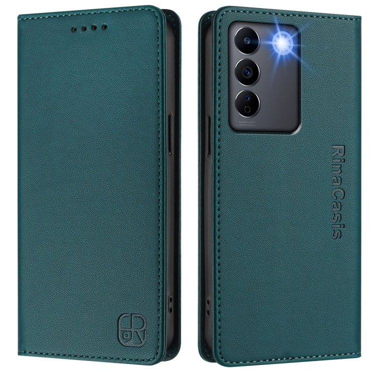 For vivo V27e 4G / T2 4G Global RC01 Dual-Folded Magnetic Suction RFID Leather Phone Case