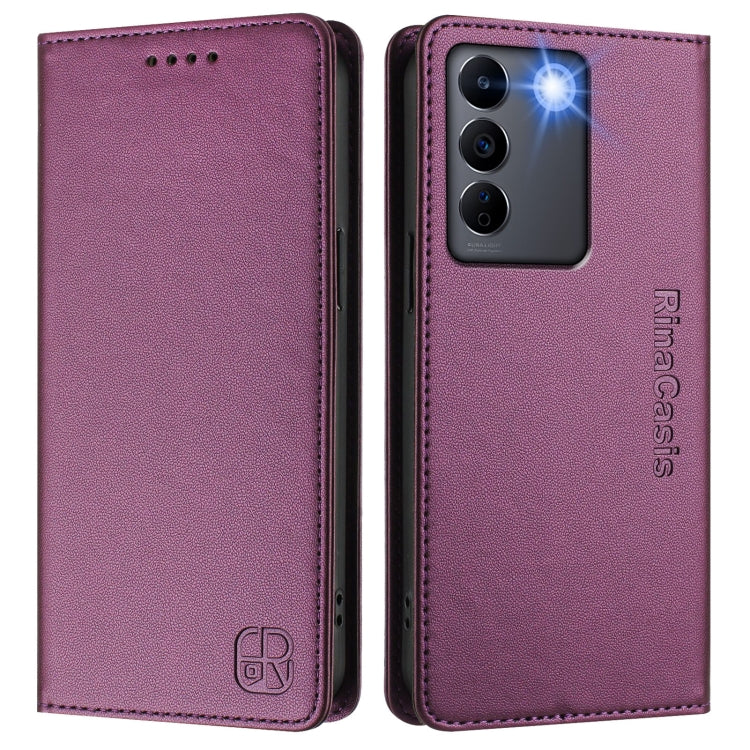 For vivo V27e 4G / T2 4G Global RC01 Dual-Folded Magnetic Suction RFID Leather Phone Case