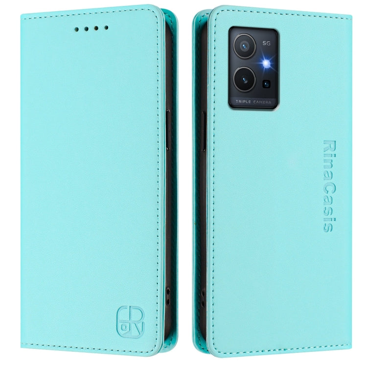 For vivo Y55s 2023 5G / iQOO U5e 5G RC01 Dual-Folded Magnetic Suction RFID Leather Phone Case