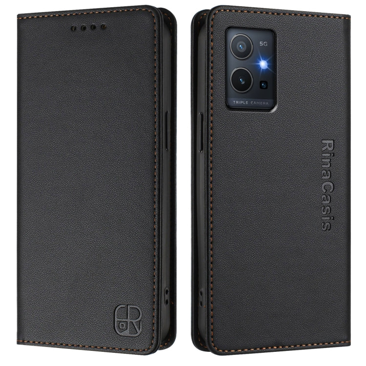 For vivo Y55s 2023 5G / iQOO U5e 5G RC01 Dual-Folded Magnetic Suction RFID Leather Phone Case